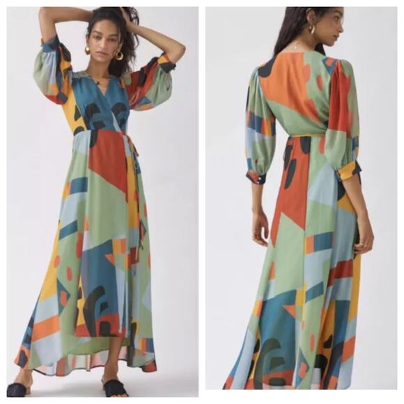 Hutch Dresses & Skirts - Hutch Multicolor Abstract Print Maxi Dress - Green, Blue, Orange
